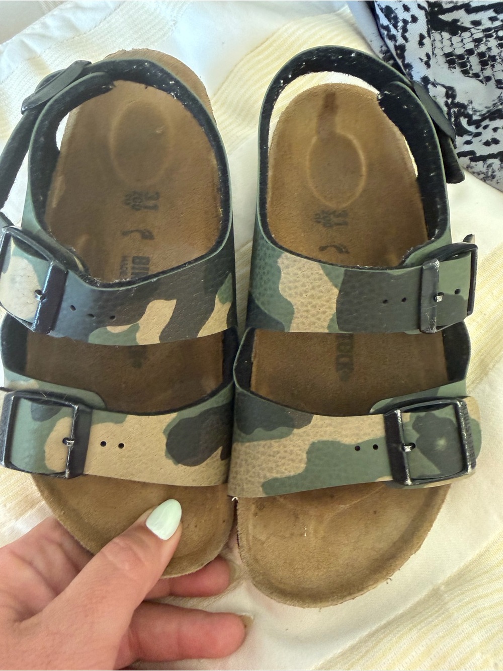 Birkenstock Kids Camo Double Strap Sandals in Green and Brown